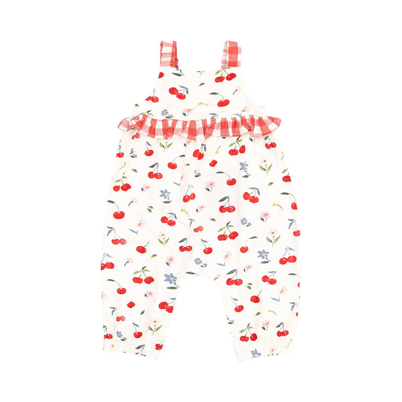 Angel Dear Watercolor Cherries Ruffle Waist Romper