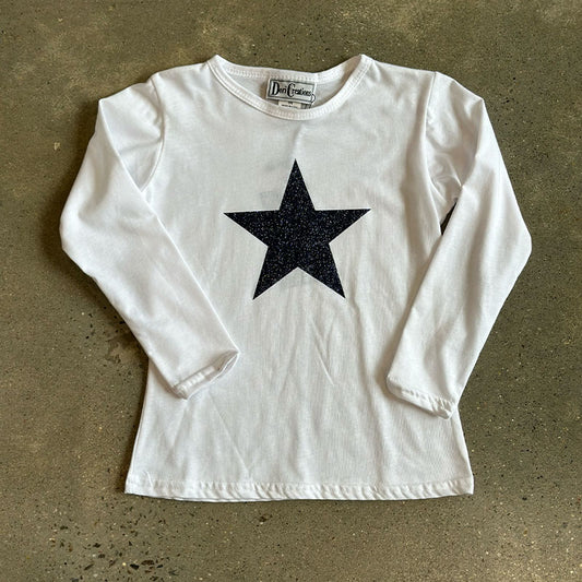 Dori Creations Glitter Blue Star Long Sleeve Tee