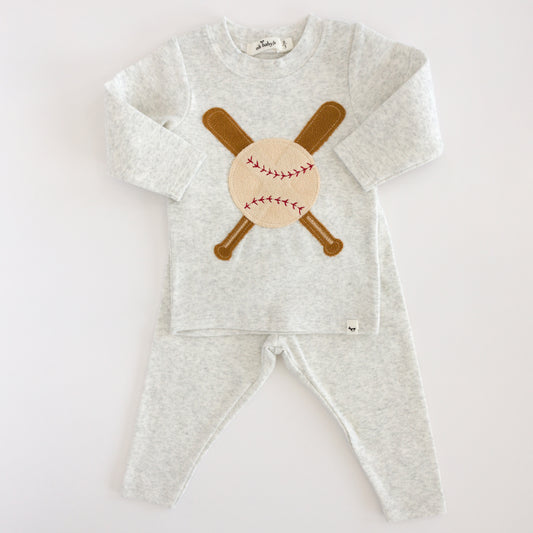 Oh Baby Vintage Baseball Terry Applique 2PC Set