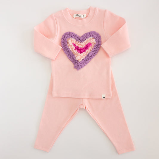 Oh Baby Multi Ruffle Heart Terry Applique 2PC Set