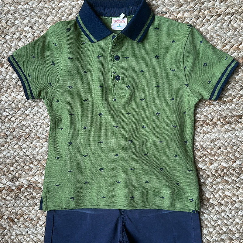 Boboli Pique Printed Polo In Green