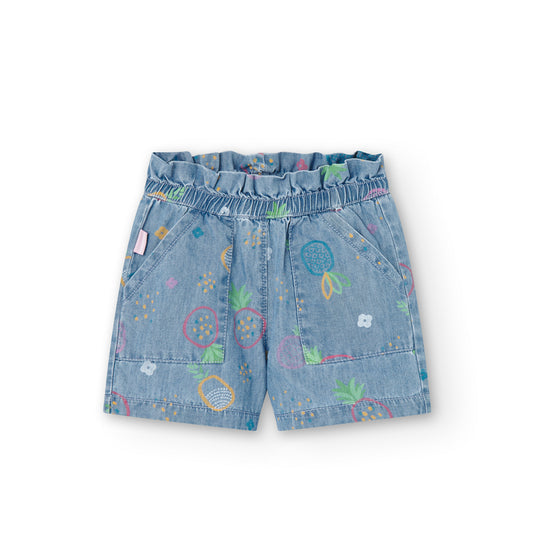 Boboli Girls Bermuda Denim Short In Print