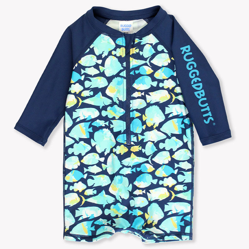 RuffleButts Fish Friends Long Sleeve One Piece Rash Guard