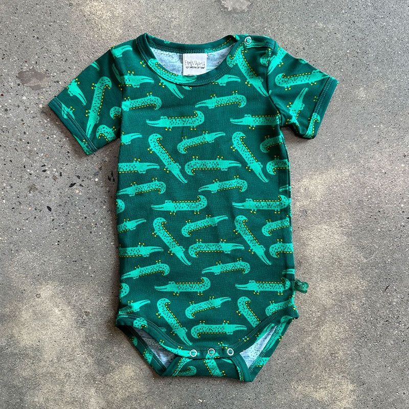 Green Cotton Group Croco Short Sleeve Bodysuit In Cucumber