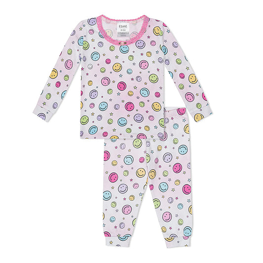 Esme Girls Long Sleeve Pajama Set In Happy Pink