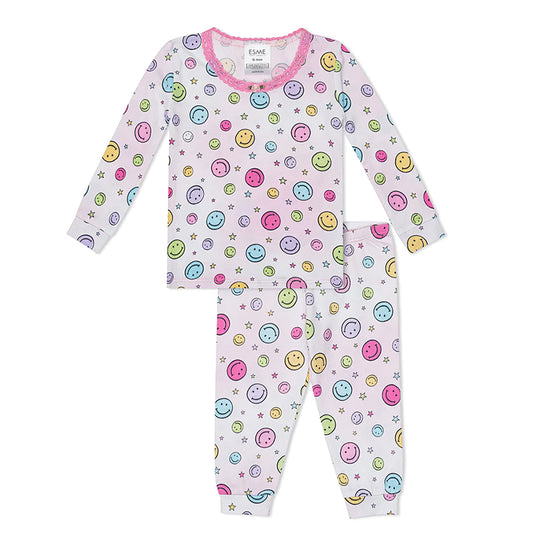 Esme Toddler Girls Long Sleeve Pajamas In Happy Pink