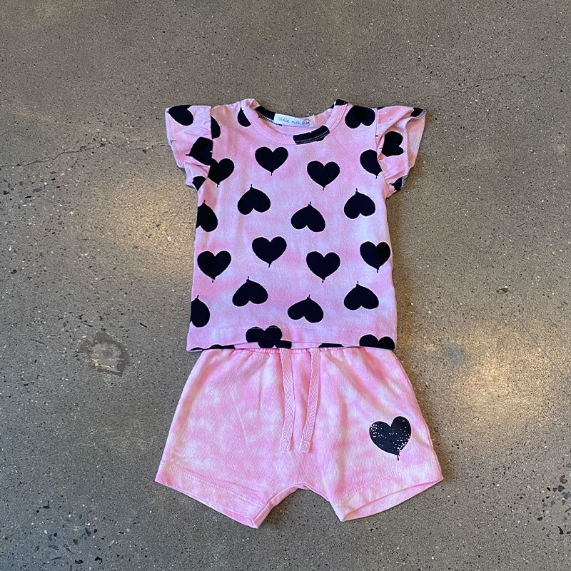 Little Mish Graffiti Heart Flutter Tee And Shorts Set