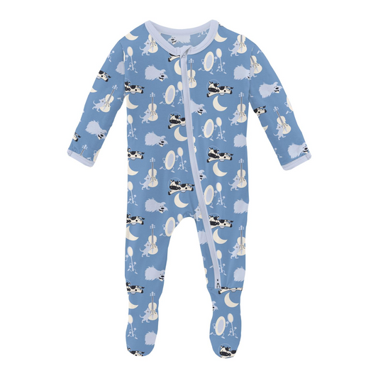 Kickee Pants Print Footie 2 Way Zip In Dream Blue