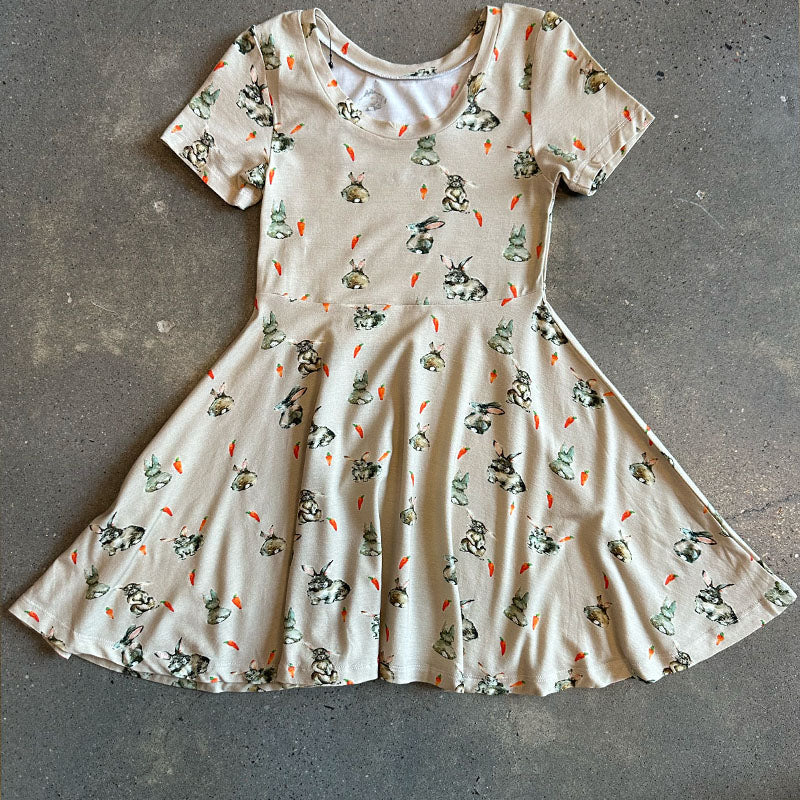 Tickety-Boo Twirl Dress In Spring Bunnies and Carrots