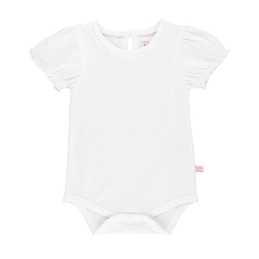 RuffleButts White Knit Bodysuit Shortsleeve