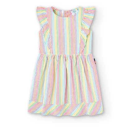 Boboli Girls Striped Poplin Dress In Eucalyptus