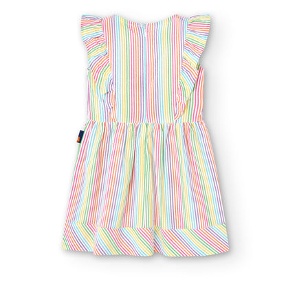 Boboli Girls Striped Poplin Dress In Eucalyptus