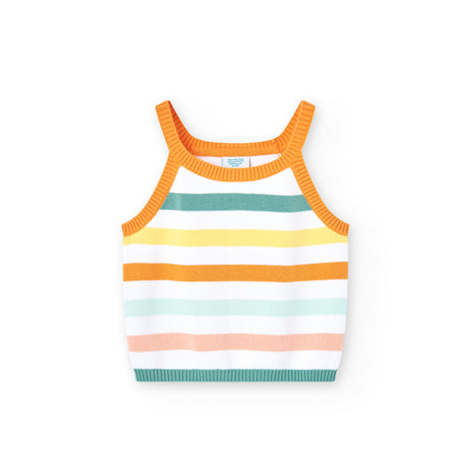 Boboli Girls Striped Tank In Apricot