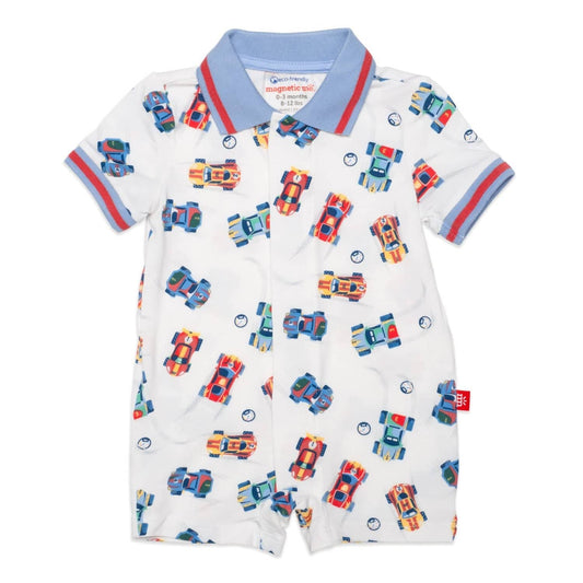 Magnetic Me Formula Fun Polo Collar Sleeve Romper