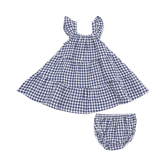 Angel Dear Twirly Sundress & Diaper Cover – Navy Gingham
